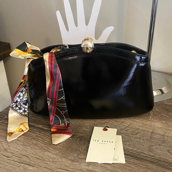 Ted Baker Handbags - Ted Baker London Aster Black Textured Patent Leather Clutch Shoulder Bag NWT